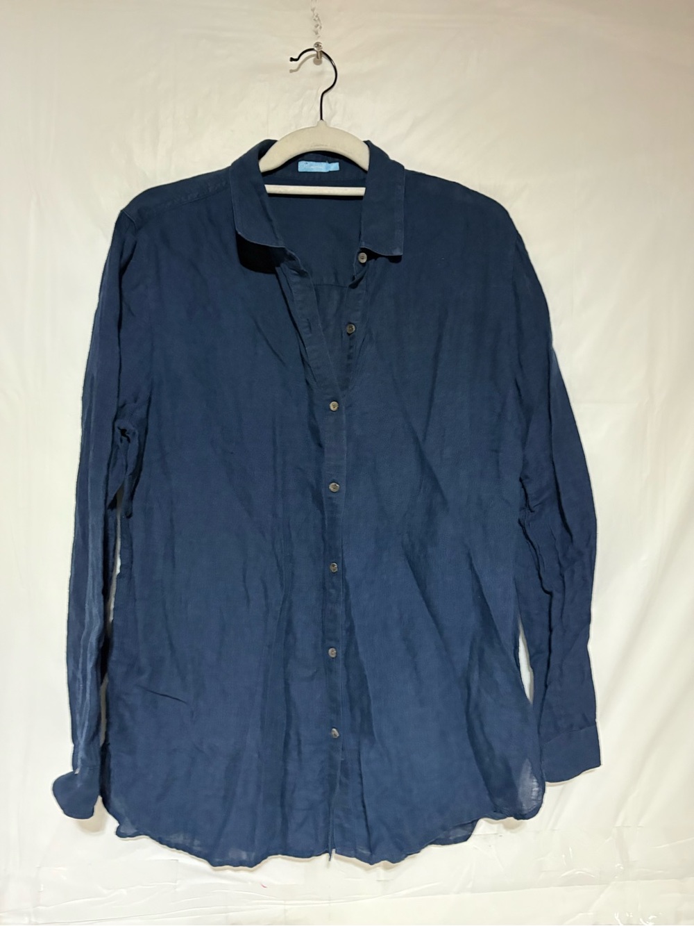 J. McLaughlin Navy Blue Long-Sleeve Button-Down Shirt 100% linen